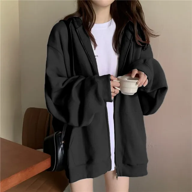 【D.studio】韓版鹽系慵懶風寬鬆內刷毛連帽外套(上衣 女裝 衣服 外套 長袖上衣V J32)
