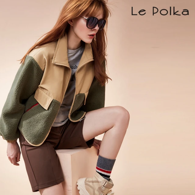 【Le Polka】剪接設計磨毛五分短褲-女
