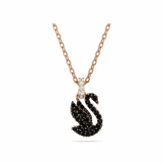 【SWAROVSKI 官方直營】Swarovski Swan 鏈墜 天鵝 細碼 黑色 鍍玫瑰金色調 交換禮物