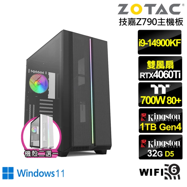 NVIDIANVIDIA i9廿四核GeForce RTX 4060TI Win11{洪荒統領W}水冷電競電腦(i9-14900KF/技嘉Z790/32G/1TB)