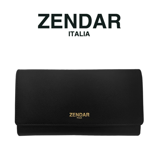 【ZENDAR】頂級NAPPA小牛皮防刮十字紋三摺長夾 蘿絲系列(黑色 贈禮盒提袋)