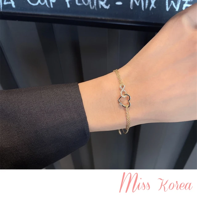 【MISS KOREA】韓國設計微鑲美鑽細緻愛心造型手鍊(美鑽手鍊 愛心手鍊)