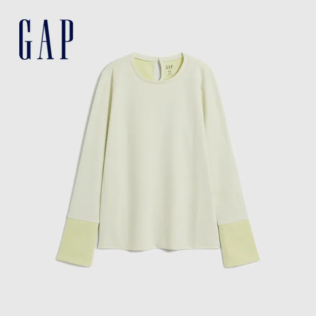 【GAP】女裝 圓領長袖T恤-米白色(836105)