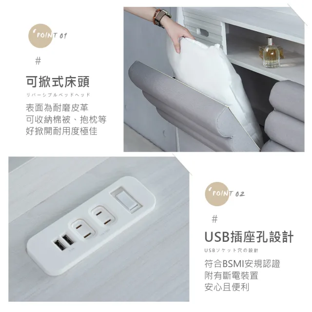 【時尚屋】[GZ13]波斯3.5尺USB插座床頭箱GZ13-039-3.5(免運費 免組裝 臥室系列)