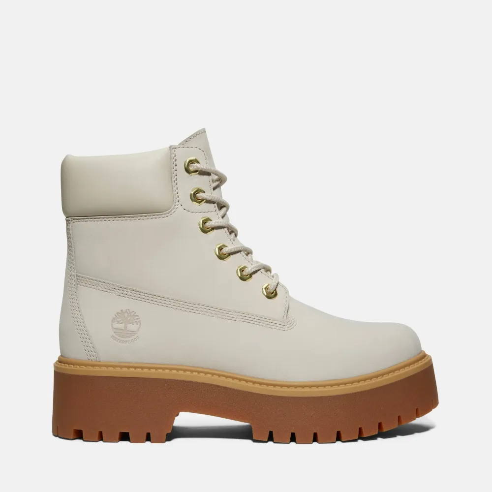 【Timberland】女款淺米色 Stone Street 防水六吋靴(A6AWZF48)