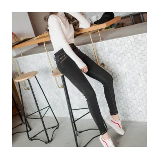 【OB 嚴選】內刷毛排釦牛仔修身中高腰窄管褲 《BA3809》