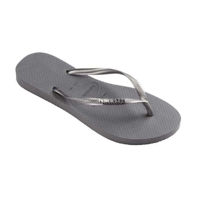 【havaianas 哈瓦仕】拖鞋 女鞋 夾腳拖 金屬logo  Slim Logo Metallic 銀灰 4119875-5178W(哈瓦士)