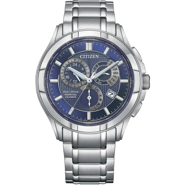 【CITIZEN 星辰】光動能 萬年曆 男士商務腕錶－藍(BL8160-58L)