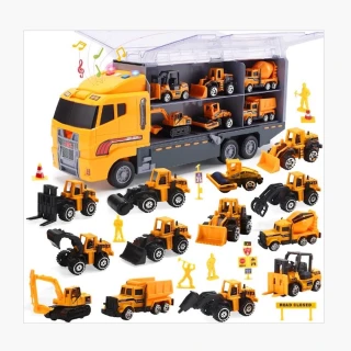 【CuteStone】兒童工程小汽車與聲光運輸車海鷗號套裝玩具25件組