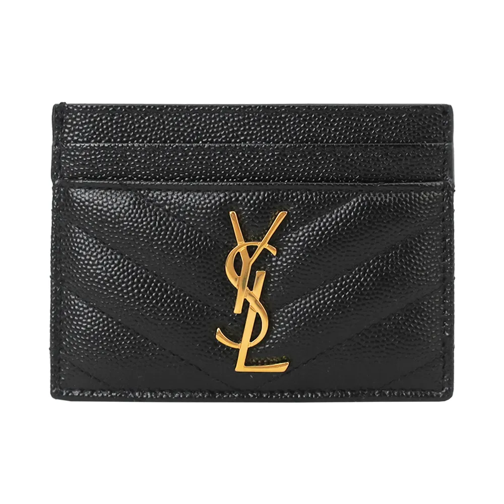 【YSL】MONOGRAM系列V字縫線魚子醬牛皮名片夾(任選)