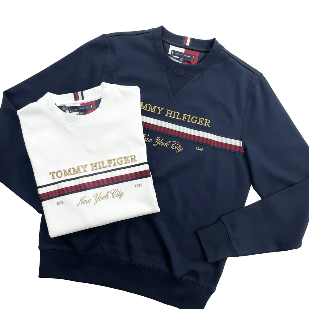 【Tommy Hilfiger】立體刺繡logo 大學T 無刷毛 湯米 男長袖 平輸品(男長袖9391BA3)