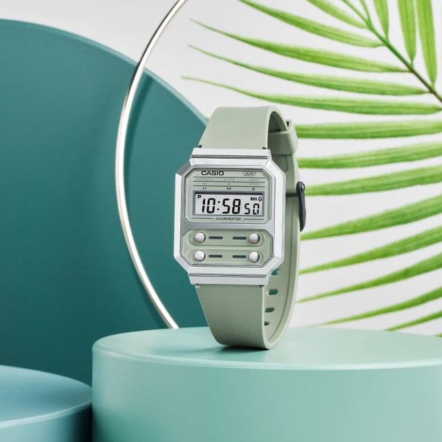 CASIO 卡西歐CASIO 卡西歐 復古風情數位電子樹脂腕錶/綠x銀框(A100WEF-3A)