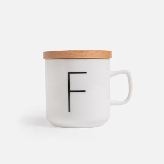 【HOLA】午茶時光木蓋字母馬克杯-F