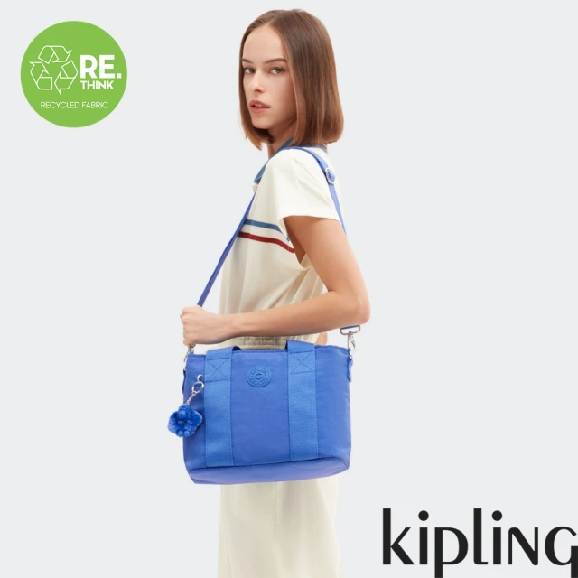KIPLING官方旗艦館 藍粉海洋波紋印花手提側背包-ART