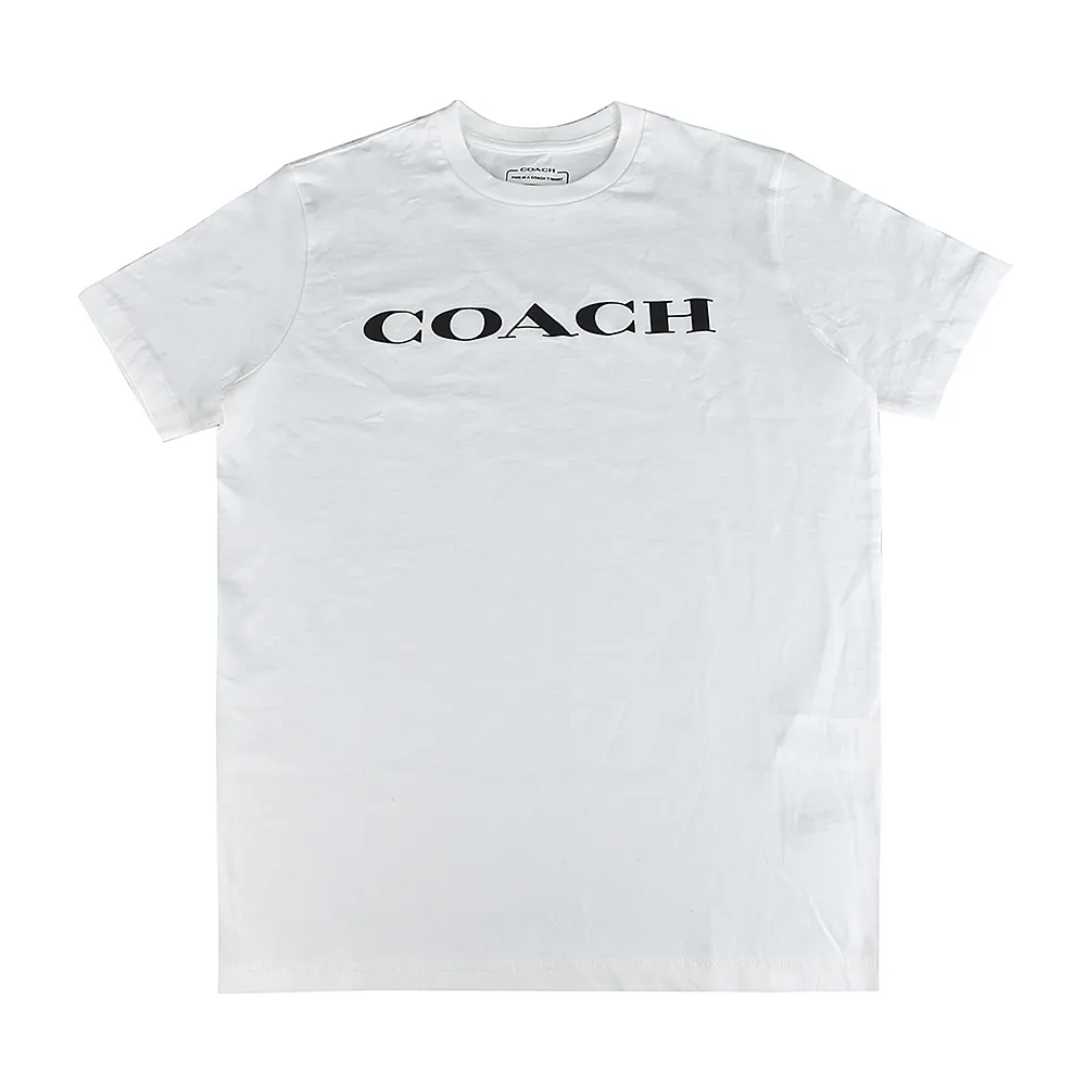 【COACH】COACH ESSENTIAL 黑字LOGO純棉短袖T恤(男款/白)