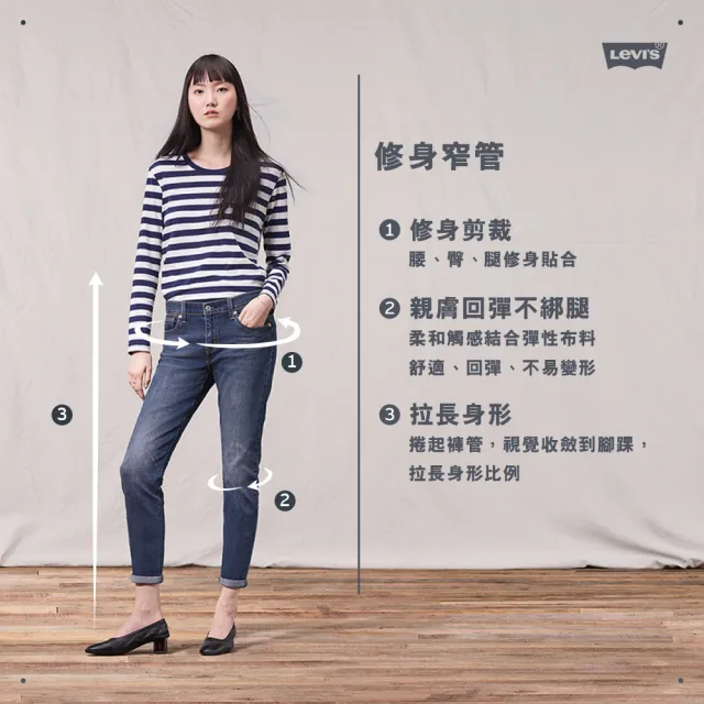 【LEVIS 官方旗艦】女款 上寬下窄 高腰修身窄管牛仔長褲/小開叉不收邊褲管/及踝款 熱賣單品 85873-0103