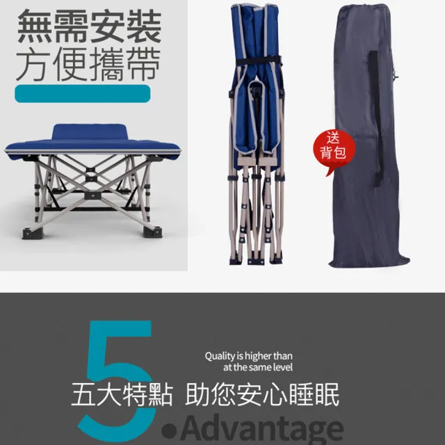 【E-Pin 逸品生活】免組裝高磅數牛津布防翻折疊床(附收納袋/附保暖絨棉床墊/午休床/躺椅/行軍床)