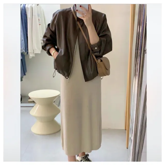 【AKARA】中大服飾 女裝 美式飛行員咖啡色仿皮皮衣夾克外套 M-3XL 現+預