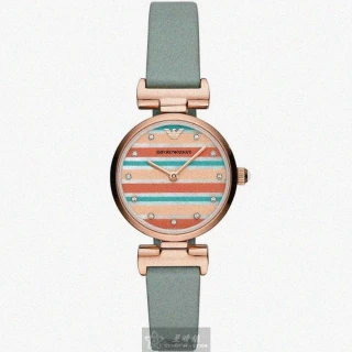 【EMPORIO ARMANI】ARMANI阿曼尼女錶型號AR00059(幾何立體圖形錶面玫瑰金錶殼多色真皮皮革錶帶款)
