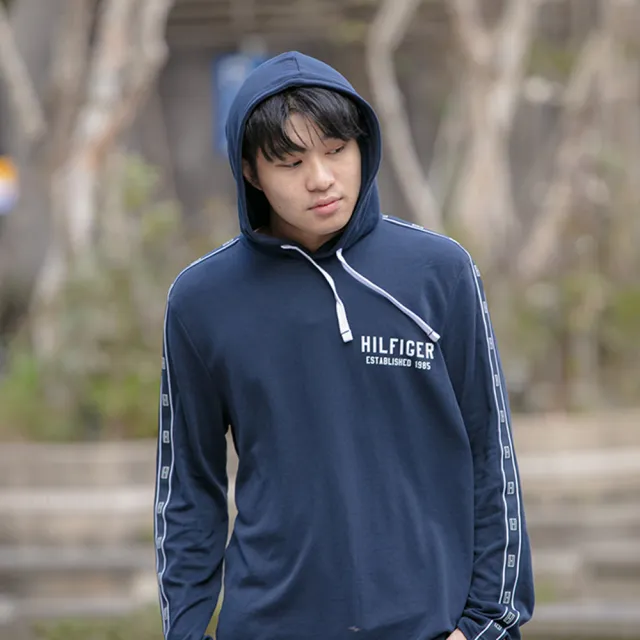 【Tommy Hilfiger】薄帽T 手臂串標 帽T 湯米上衣 平輸品(薄帽T9447DG3)