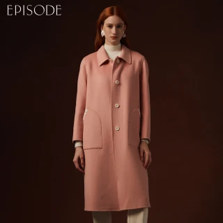 【EPISODE】氣質百搭保暖正肩長版羊毛大衣外套E35C01（粉）