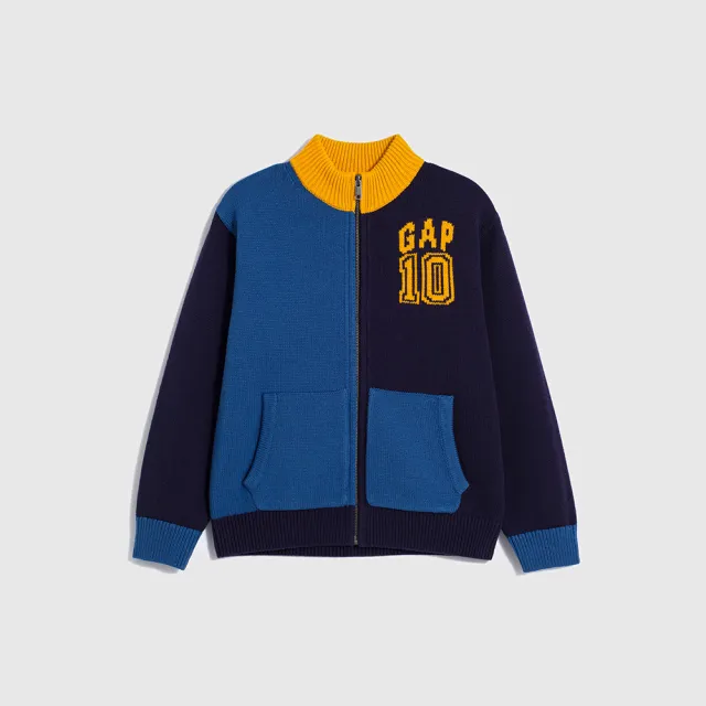 【GAP】男童裝 Logo立領針織外套-藍色(889263)