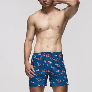 【Mr. DADADO】新春賀喜 M-3L印花四角男內褲 天然絲光棉-吸濕排汗-GHQ405TB(土耳其藍)