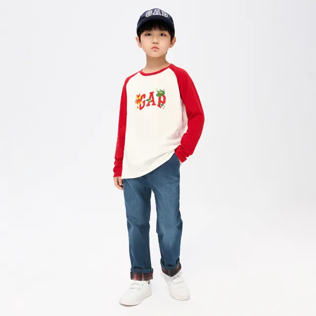 【GAP】男童裝 Logo刷毛鬆緊錐形牛仔褲-淺藍色(836880)
