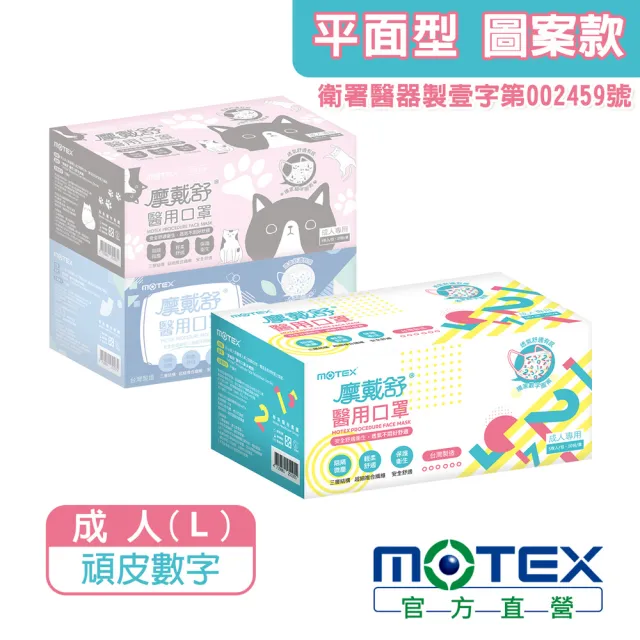 【MOTEX 摩戴舒】平面醫用口罩 頑皮數字(5片/包 10包/盒)
