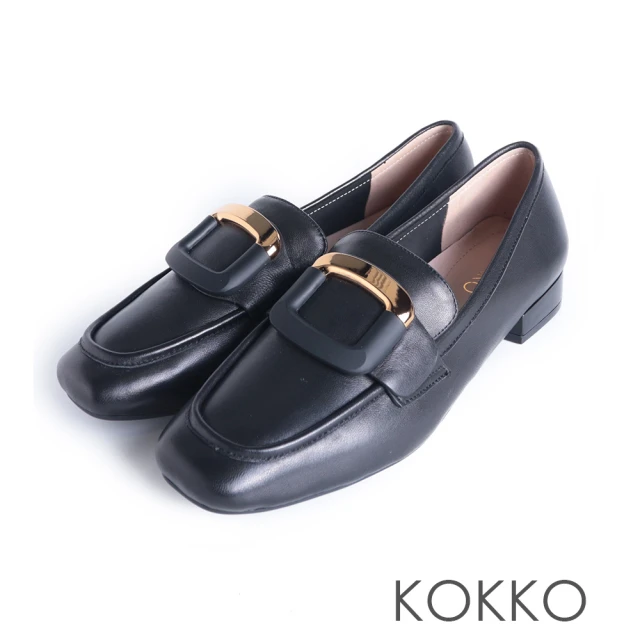 KOKKO 集團 大方俐落方頭金屬飾扣包鞋(黑色)