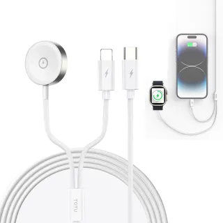 【TOTU】1.6m 一分二 Type-C to iWatch/Lightning 磁吸充電器 蘋果手錶/手機充電連接線 iPhone充電線