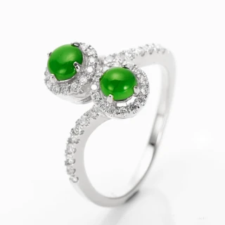 【DOLLY】18K金 緬甸冰種陽綠翡翠鑽石戒指