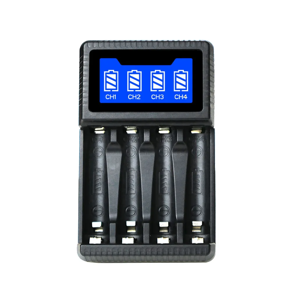 LCD智慧型四槽USB電池充電器 可充3號4號充電電池 可獨立充電