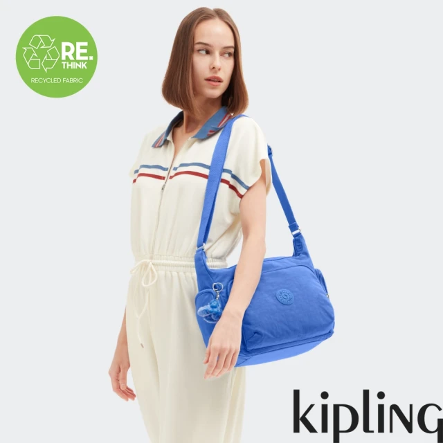 KIPLING官方旗艦館 藍粉海洋波紋印花機能手提後背包-S