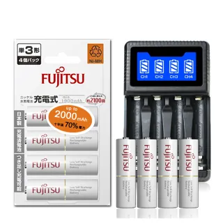 【FUJITSU 富士通】低自放電3號1900mAh3號4入+四槽USB充電器+送電池盒(充電電池組)