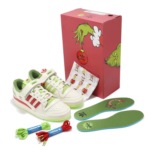 adidas 愛迪達 X The Grinch Forum Low 大童 女鞋 白 紅 聖誕節 鬼靈精 魔鬼氈 愛迪達(ID9175)