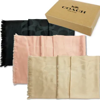 【COACH】新款大C LOGO羊毛混桑蠶絲巾圍巾禮盒(多色選一)