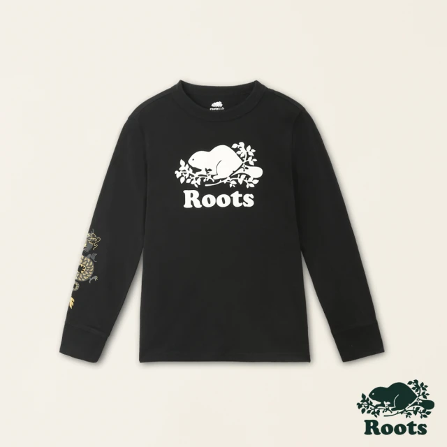 Roots Roots 大童-舞龍新春系列 純棉長袖T恤(黑色)