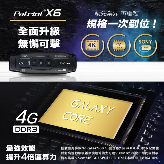 【愛國者】Patriot X6前後雙鏡4小時續航FHD1080P WIFI版行車記錄器&沙豹快拆防身噴霧(內附128G記憶卡)