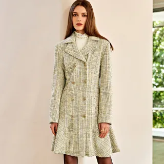 【ILEY 伊蕾】法式宮廷小香花呢雙排釦外套式洋裝(淺綠色；M-XL；1234547001)