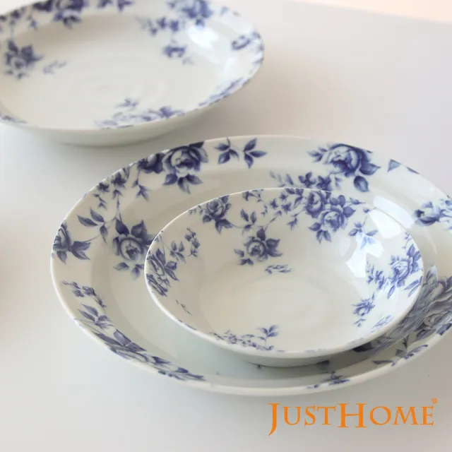 【Just Home】日本製玫瑰花陶瓷碗盤餐具4件組-2款可選(日本製 瓷盤 可微波)