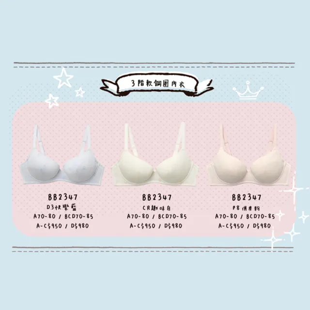 【BeenTeen 嬪婷】學生系列-Q萌牛奶 A-C罩杯第三階段軟鋼圈內衣 BB2347D3(快樂藍)