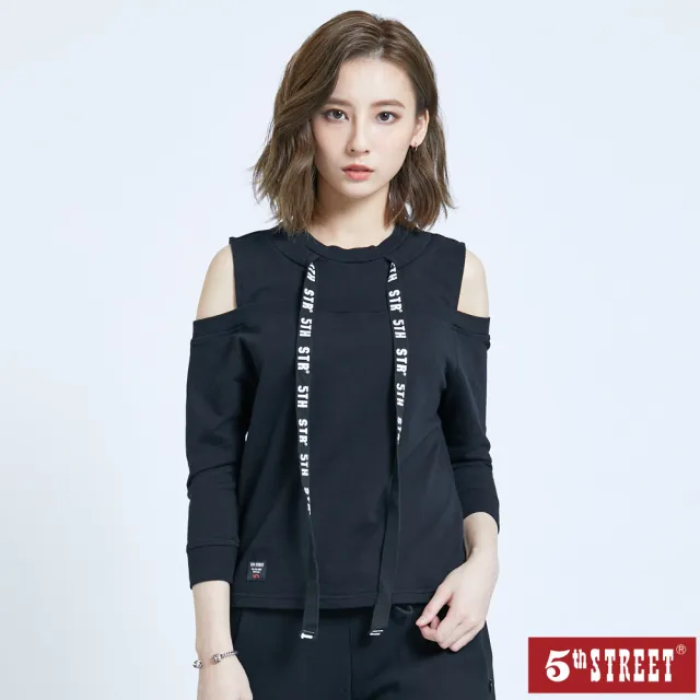 【5th STREET】女裝露肩造型長袖T恤-黑色
