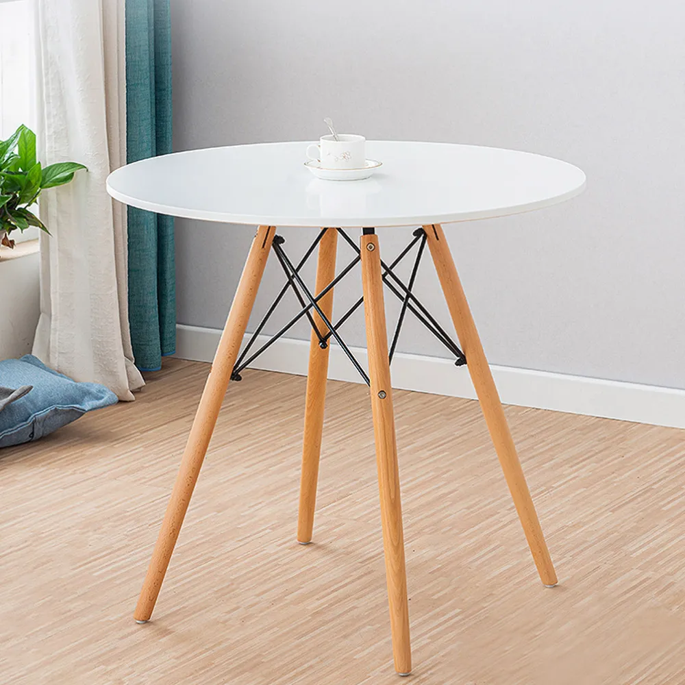 【E-home】Cacey卡希圓形餐桌 80cm-白色(圓形餐桌 會議)