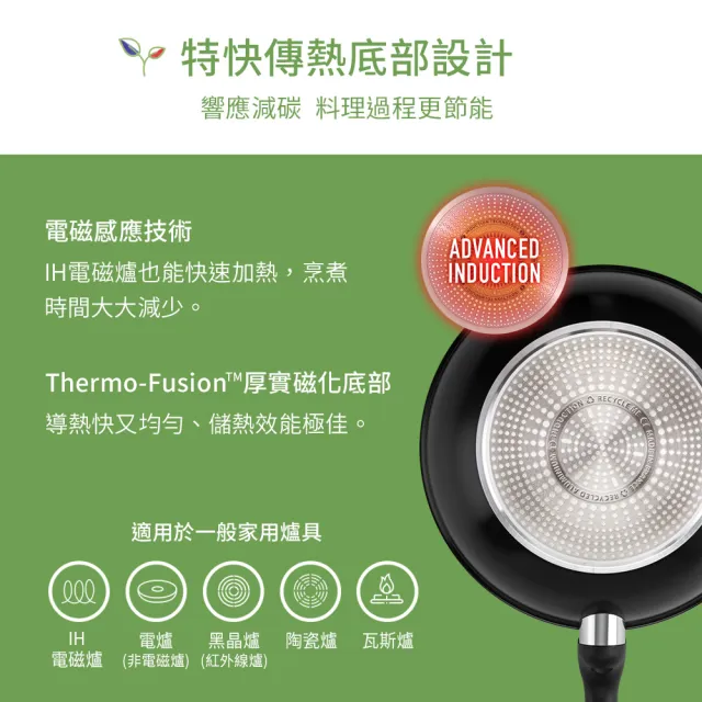 【Tefal 特福】法國製綠生活陶瓷不沾鍋系列28CM炒鍋-曜石黑(IH爐可用鍋)