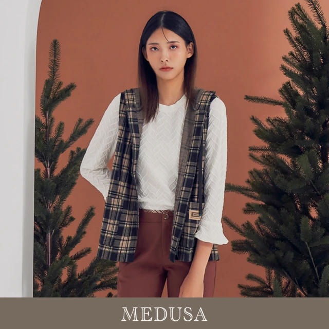 MEDUSA 曼度莎 現貨-美拉德 格紋連帽背心外套（M-2L）｜連帽外套 加大尺碼 冬新品(201-10908)