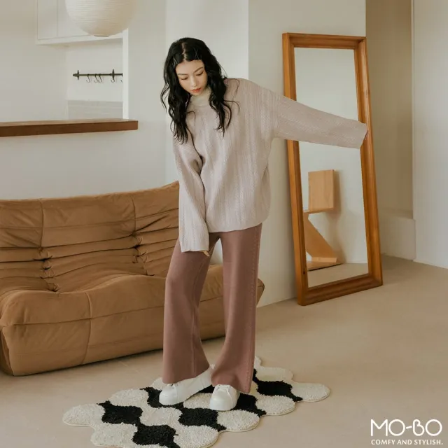 【MO-BO】簡約側麻花羅紋針織褲