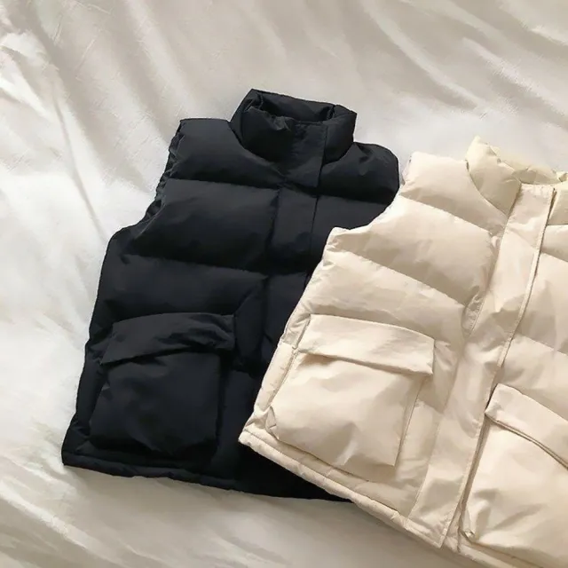 【D.studio】韓版基本款素色羽絨背心外套(棉服羽絨外套保暖背心小可愛鋪棉背心外套女羽絨外套上衣  J264)