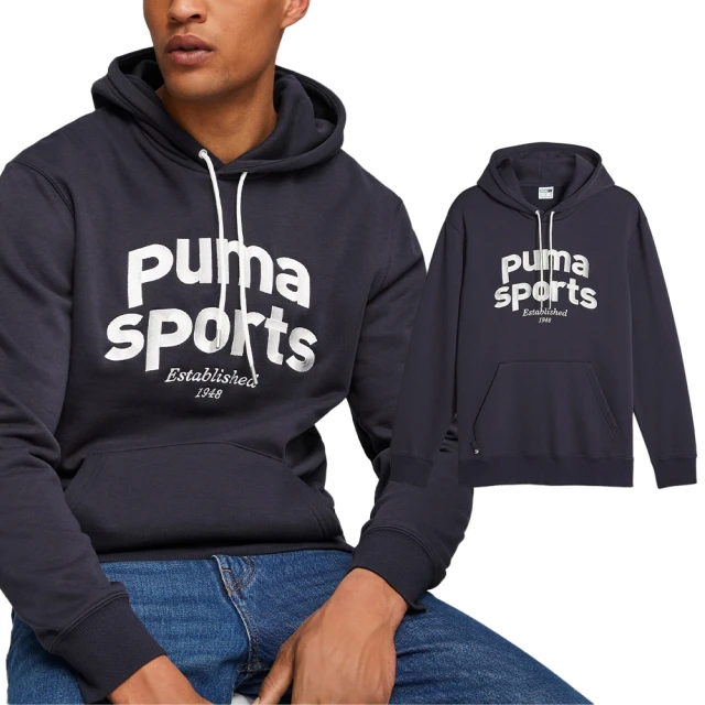 PUMA 流行系列 男款 深藍色 休閒 刺繡 上衣 帽T 長袖 62520616