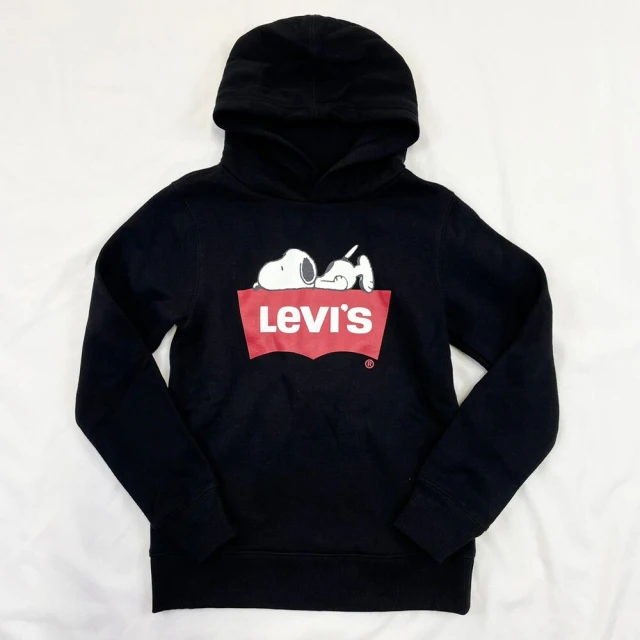 LEVIS 史努比 帽T 青年版 60kg以下 黑色 長袖 連帽 縮口 男女皆可 平輸品(帽T 7674EB5)